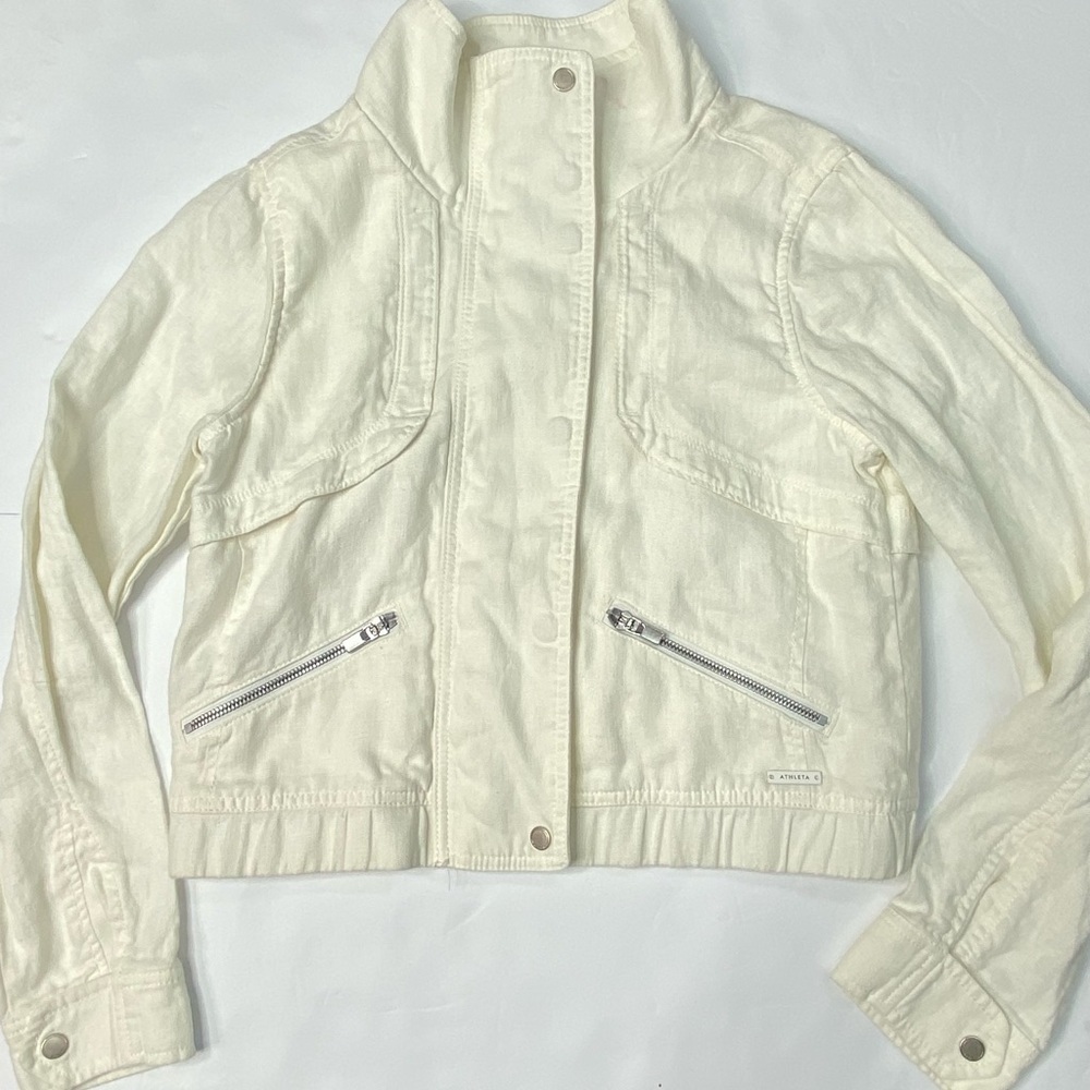 Athleta women’s white cropped light zip up jacket size small S